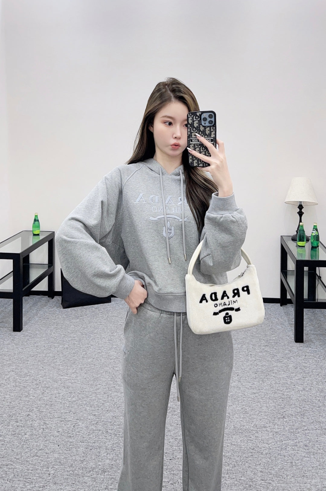 25fw new hooded letter sweatshirt with trousers suit