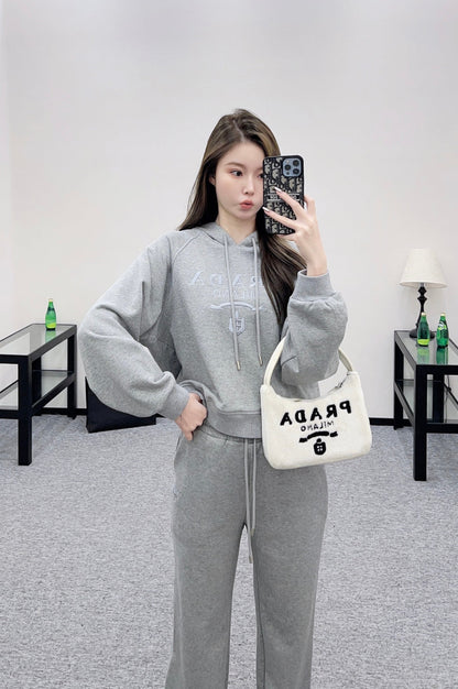 25fw new hooded letter sweatshirt with trousers suit