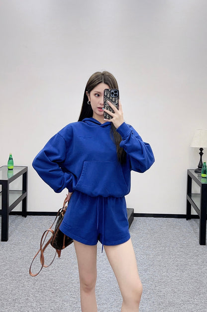 25fw new hooded letter sweatshirt shorts set