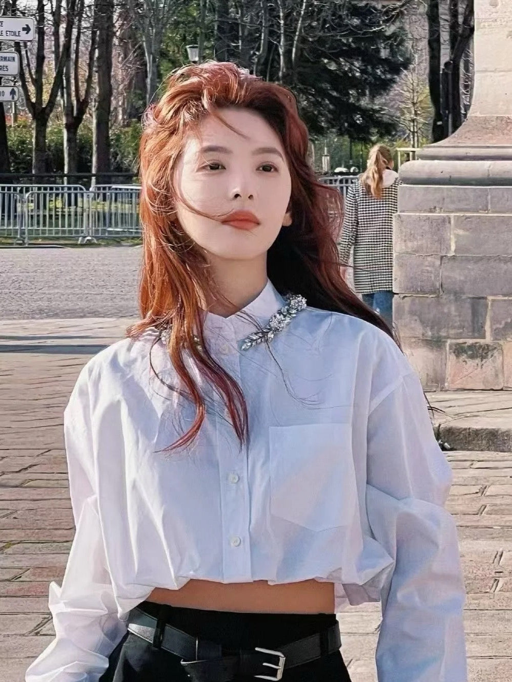 25fw new rhinestone short shirt