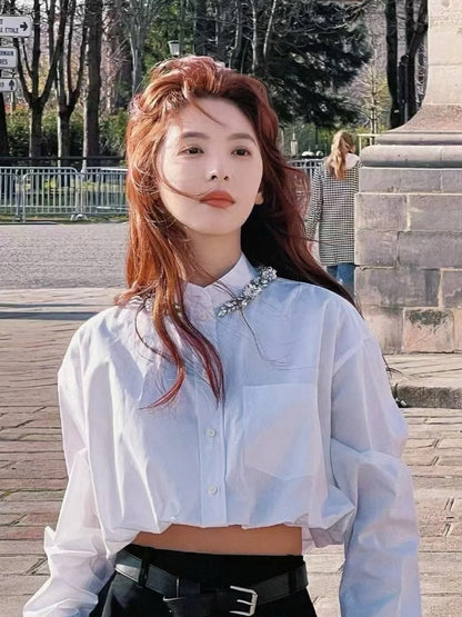 25fw new rhinestone short shirt