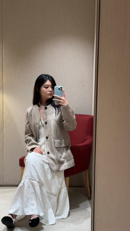 25fw new linen blend stand collar jacket