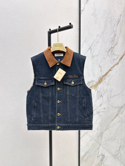 25fw new contrast color lapel denim vest