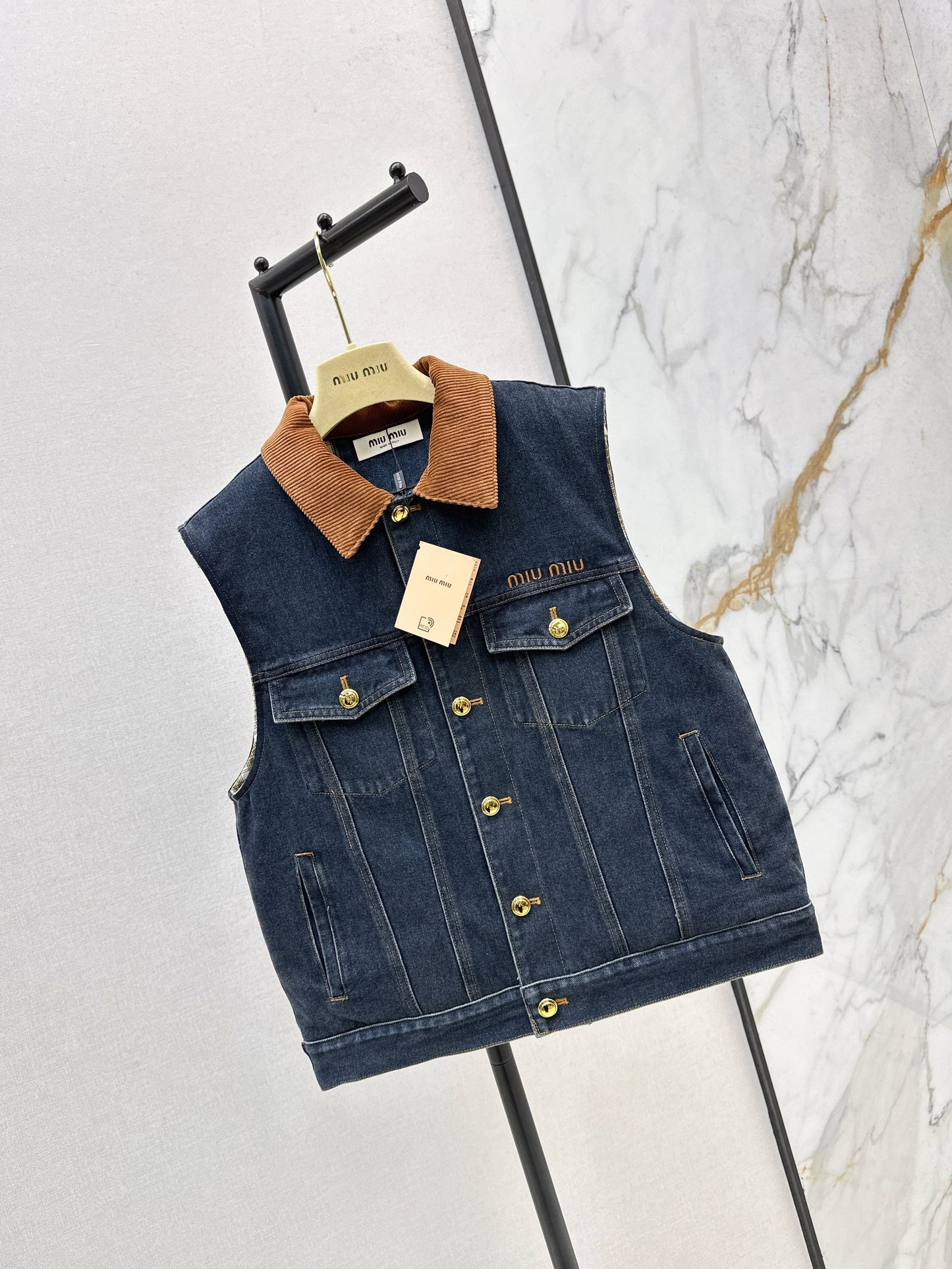 25fw new contrast color lapel denim vest
