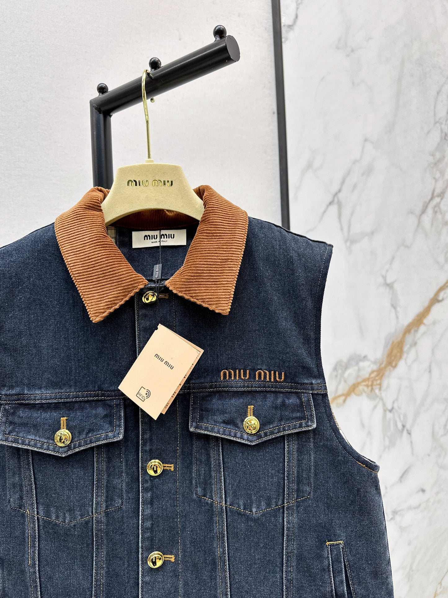 25fw new contrast color lapel denim vest