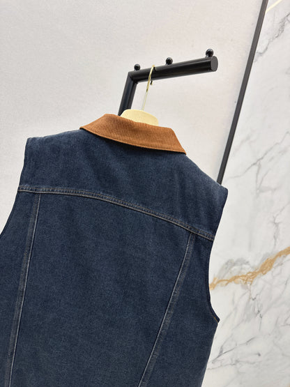 25fw new contrast color lapel denim vest