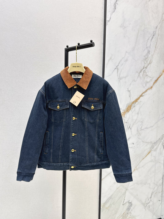 25fw new contrast color lapel denim cotton jacket