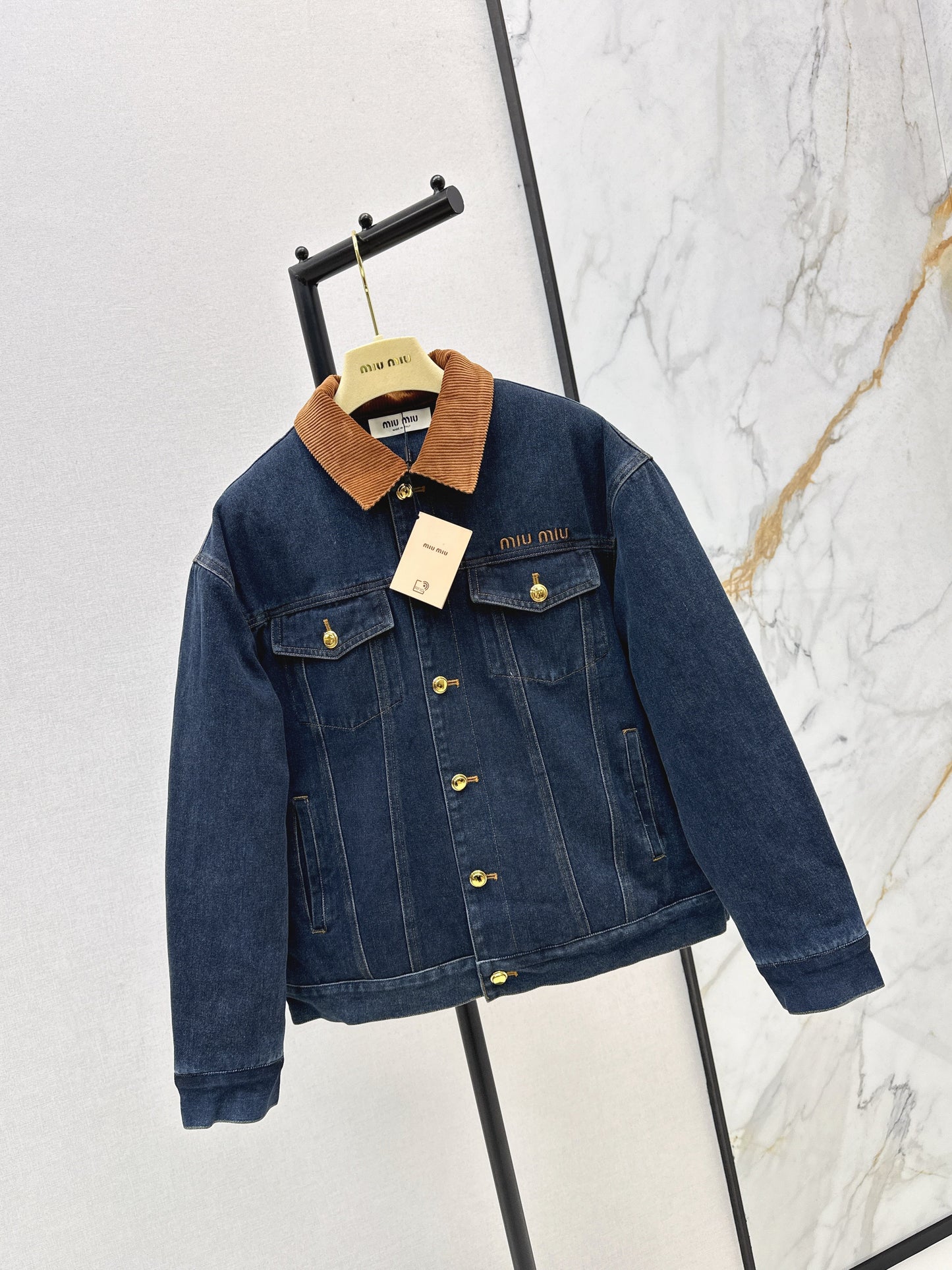 25fw new contrast color lapel denim cotton jacket