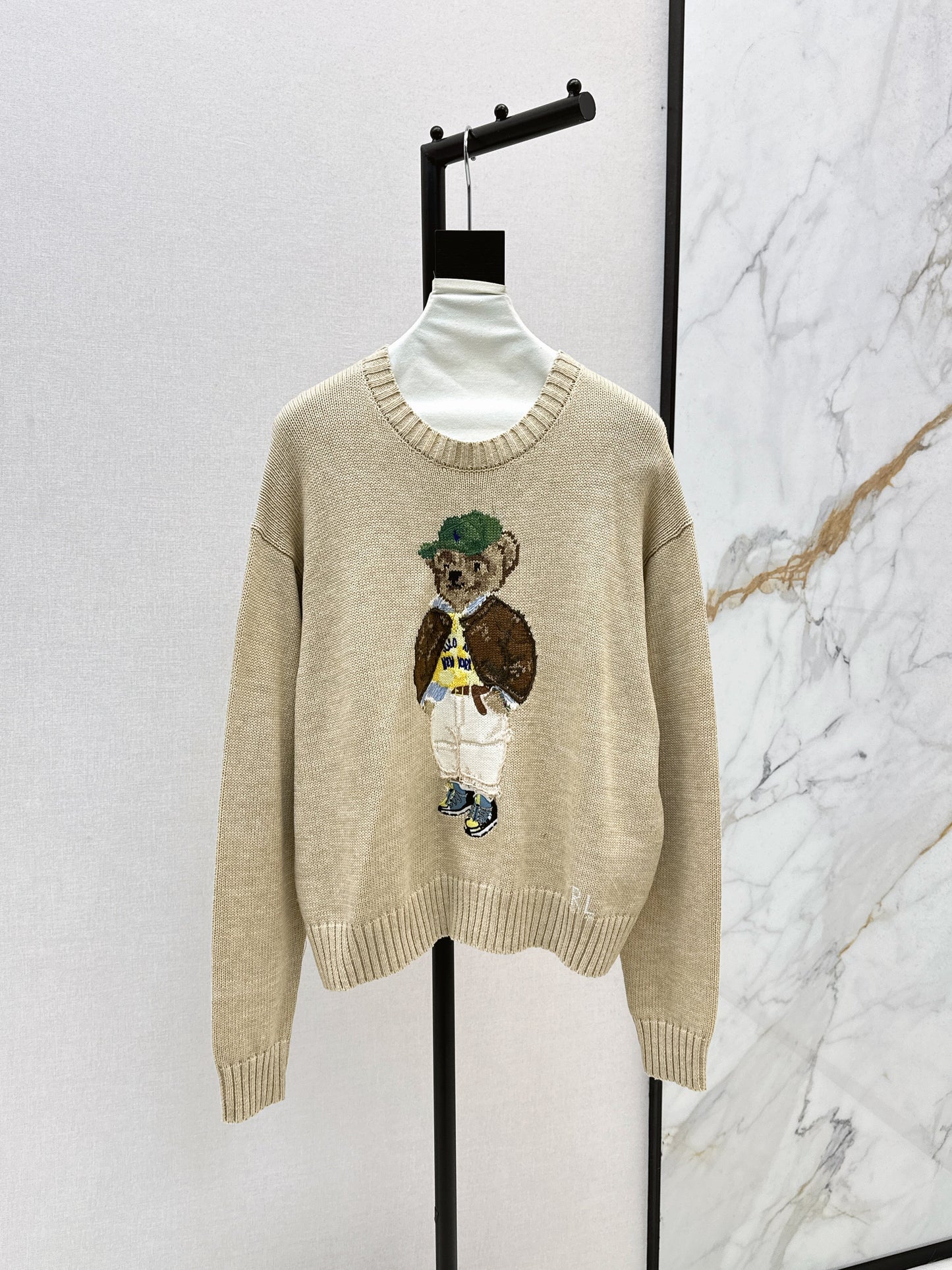 25fw new bear embroidered round neck sweater