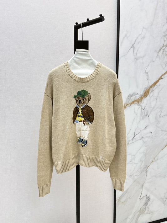 25fw new bear embroidered round neck sweater