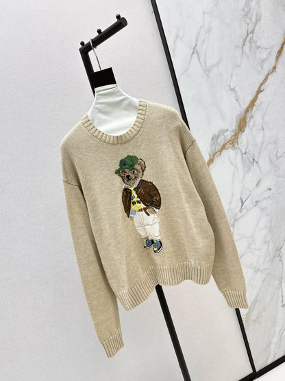 25fw new bear embroidered round neck sweater