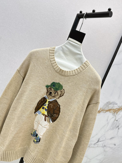 25fw new bear embroidered round neck sweater