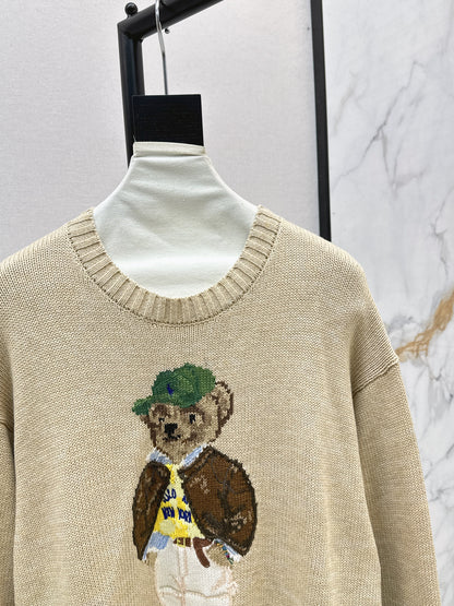 25fw new bear embroidered round neck sweater