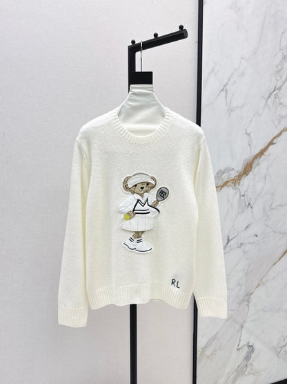 25fw new bear embroidered round neck sweater
