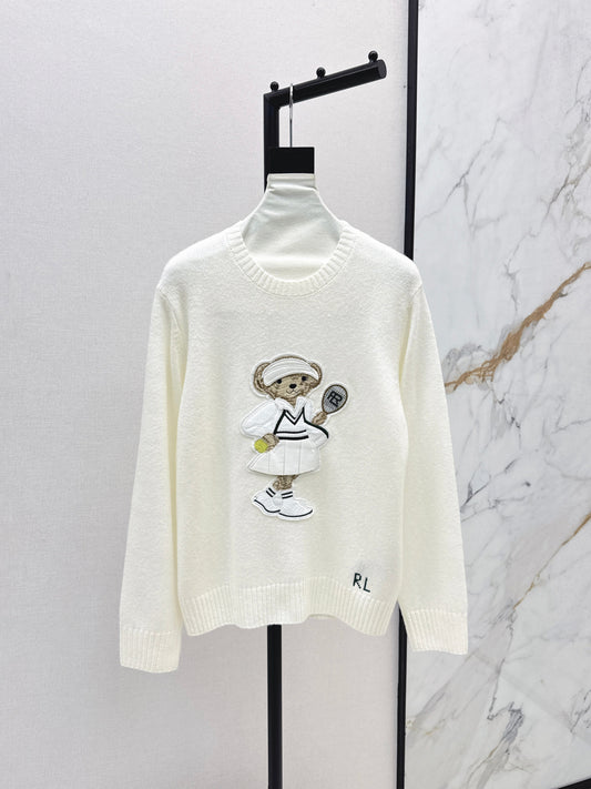 25fw new bear embroidered round neck sweater