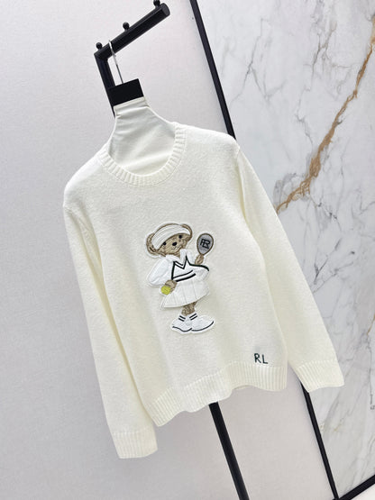 25fw new bear embroidered round neck sweater