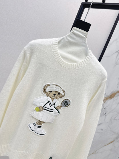 25fw new bear embroidered round neck sweater