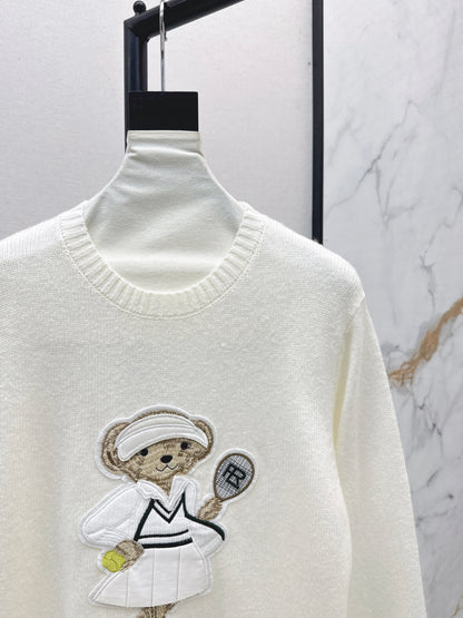 25fw new bear embroidered round neck sweater
