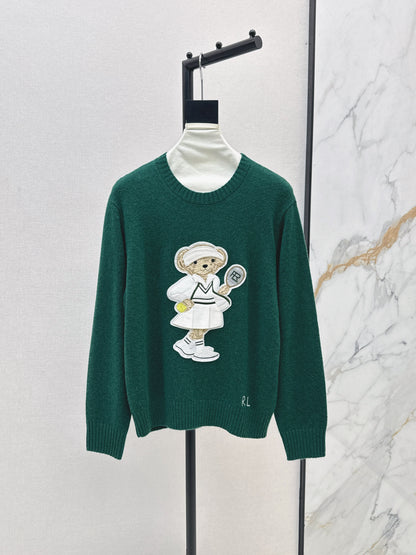 25fw new bear embroidered round neck sweater