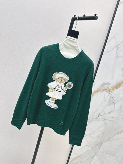 25fw new bear embroidered round neck sweater