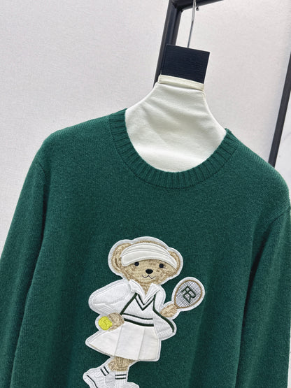 25fw new bear embroidered round neck sweater