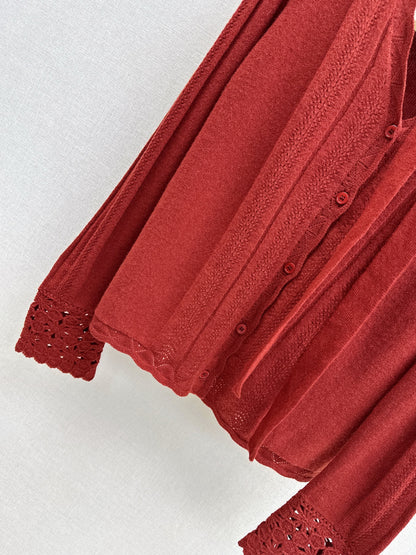 25fw new V-neck cardigan + flower hollow knitted hat set