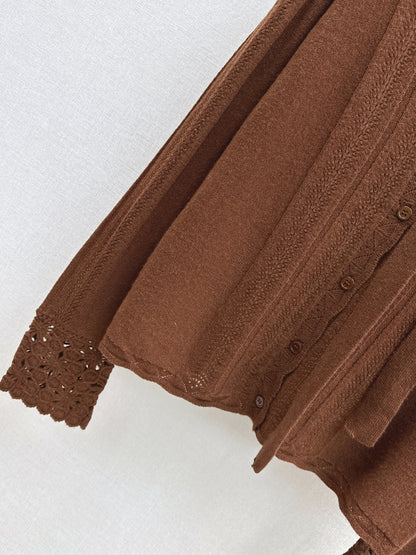 25fw new V-neck cardigan + flower hollow knitted hat set