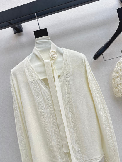 25fw new V-neck cardigan + flower hollow knitted hat set