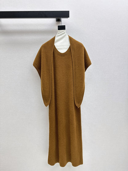 25fw new round neck wool dress with matching shawl
