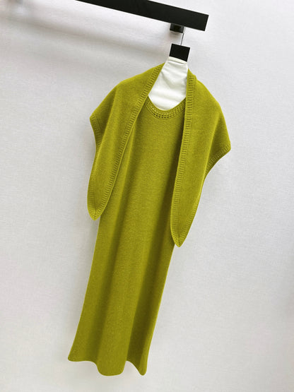 25fw new round neck wool dress with matching shawl