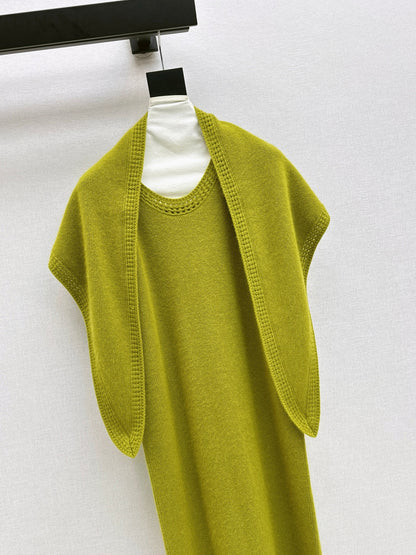 25fw new round neck wool dress with matching shawl