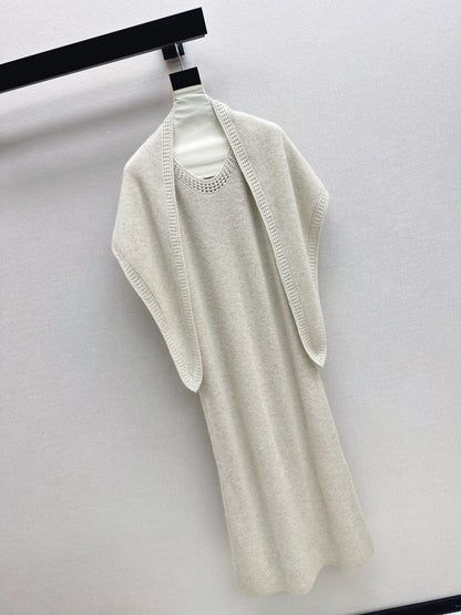 25fw new round neck wool dress with matching shawl