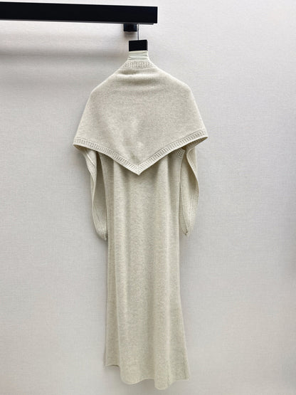 25fw new round neck wool dress with matching shawl