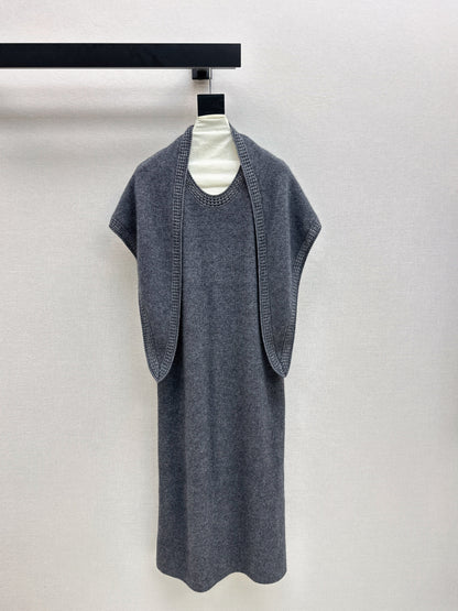 25fw new round neck wool dress with matching shawl