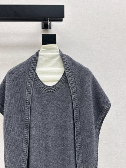 25fw new round neck wool dress with matching shawl