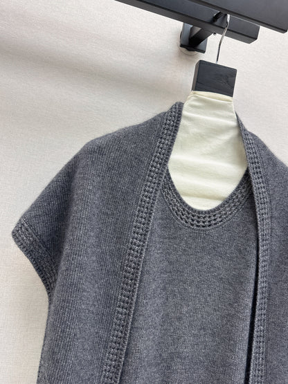 25fw new round neck wool dress with matching shawl