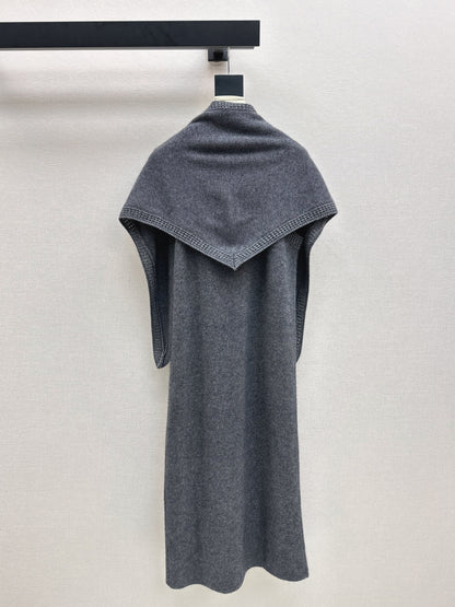 25fw new round neck wool dress with matching shawl