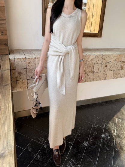 25fw new round neck wool dress with matching shawl