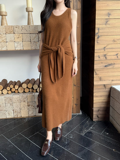 25fw new round neck wool dress with matching shawl