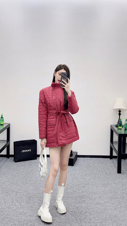 25 Stand up collar zipper medium length nylon cotton jacket