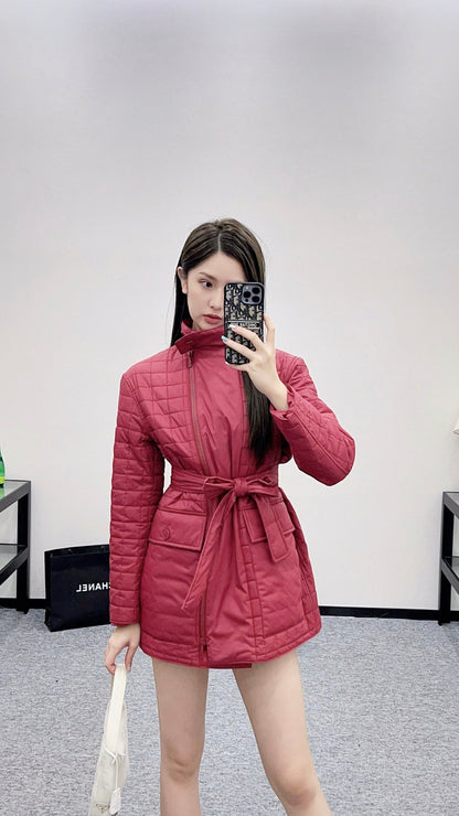 25 Stand up collar zipper medium length nylon cotton jacket