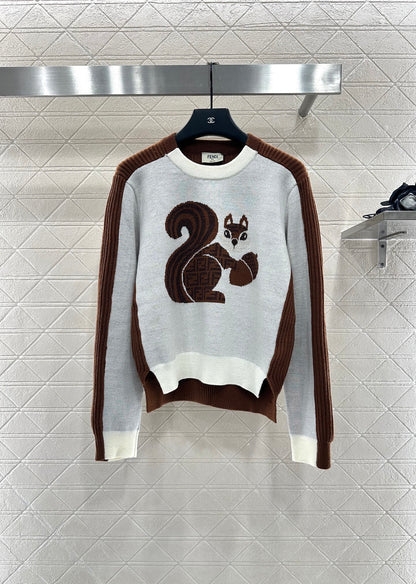 25 Squirrel jacquard knitted pullover sweater