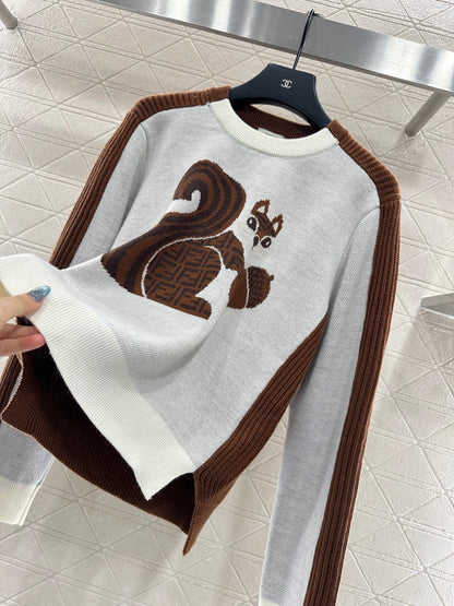 25 Squirrel jacquard knitted pullover sweater