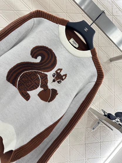 25 Squirrel jacquard knitted pullover sweater