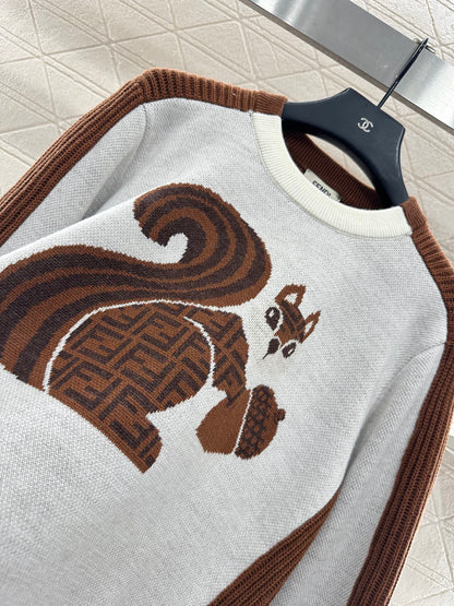 25 Squirrel jacquard knitted pullover sweater