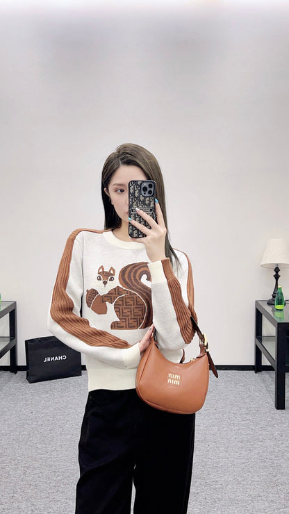 25 Squirrel jacquard knitted pullover sweater