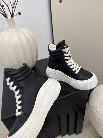 25 Thick soled mid top casual shoes（WHITE/NAVY/BLACK）