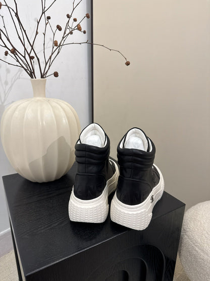 25 Thick soled mid top casual shoes（WHITE/NAVY/BLACK）