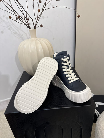 25 Thick soled mid top casual shoes（WHITE/NAVY/BLACK）