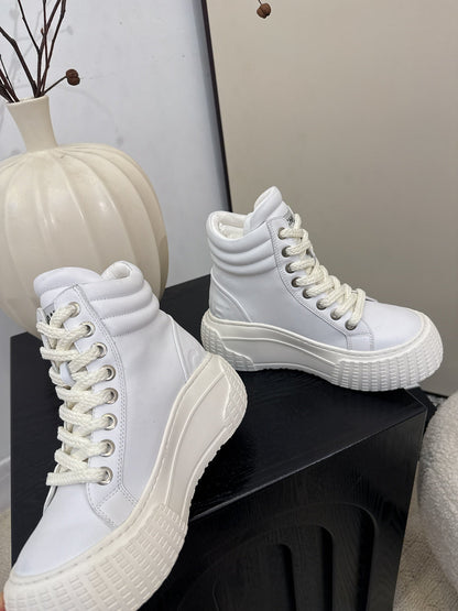 25 Thick soled mid top casual shoes（WHITE/NAVY/BLACK）